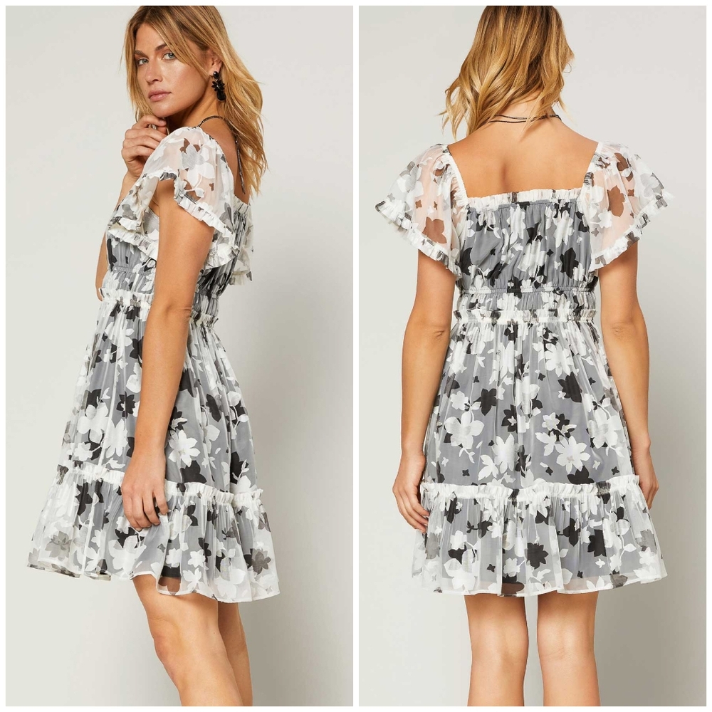 CURRENT AIR Anthro White Black Floral Short Dress - Picture 8 of 8